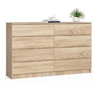 AKORD Cómoda K160, 8 cajones, 160 cm, Roble Sonoma | 160 x 99 x 40 cm para sala de estar, muebles de dormitorio, armario de almacenamiento para sala de trabajo y oficina