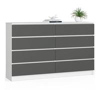 AKORD Cómoda K160 con 8 cajones, 160 cm, color blanco - grafito frontal | 160 x 99 x 40 cm Aparador para sala de estar, muebles de dormitorio, cómoda para estudio y oficina