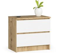 AKORD Cómoda K60 con 2 cajones, para salón, dormitorio, armario, oficina, estudio, diseño funcional moderno, 60 x 55 x 40 cm, peso 20 kg, roble Artisan-blanco