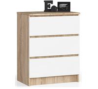 AKORD Cómoda K60 con 3 cajones | Credenza Alta | Mueble Moderno para Sala de Estar, Comedor, Dormitorio, Entrada, baño | Armario Infantil | 60x77x40 cm 25 kg | Roble Sonoma & Blanco Frente