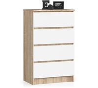 AKORD Cómoda K60 con 3 cajones | Credenza Alta | Mueble Moderno para Sala de Estar, Comedor, Dormitorio, Entrada, baño | Armario Infantil | 60x77x40 cm 25 kg | Roble Sonoma & Blanco Frente
