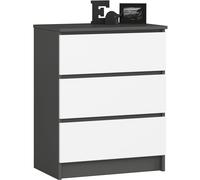 AKORD Cómoda K60 con 3 cajones | Credenza Alta | Mueble Moderno para Sala de Estar, Comedor, Dormitorio, Entrada, baño | Armario Infantil | 60x77x40 cm 25 kg | Gris Grafito & Blanco Frente