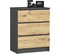 AKORD Cómoda K60 con 3 cajones | Credenza Alta | Mueble Moderno para Sala de Estar, Comedor, Dormitorio, Entrada, baño | Armario Infantil | 60x77x40 cm 25 kg | Gris Grafito & Roble Artisan Frente