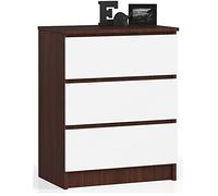 AKORD Cómoda K60 con 3 cajones | Credenza Alta | Mueble Moderno para Sala de Estar, Comedor, Dormitorio, Entrada, baño | Armario Infantil | 60x77x40 cm 25 kg | Wenge & Blanco Frente