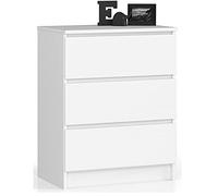 AKORD Cómoda K60 con 3 cajones | Credenza Alta | Mueble Moderno para Sala de Estar, Comedor, Dormitorio, Entrada, baño | Armario Infantil | 60x77x40 cm 25 kg | Blanco