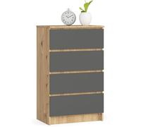 AKORD Cómoda K60 con 3 cajones | Credenza Alta | Mueble Moderno para Sala de Estar, Comedor, Dormitorio, Entrada, baño | Armario Infantil | 60x77x40 cm 25 kg | Roble Artisan & Gris Grafito Frente