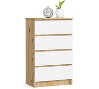 AKORD | Cómoda K60 con 4 cajones | Credenza Alta | Mueble Moderno para Sala de Estar Comedor | Mesita de Noche | Tablero Laminado de aglomerado | 60x99x40cm | Roble Artisan & Blanco Frente