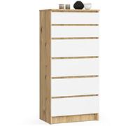 AKORD Cómoda K60 con 6 cajones, para salón, dormitorio, armario, oficina, estudio, diseño funcional moderno, 60 x 130 x 40 cm, peso 43 kg, roble Artisan-blanco
