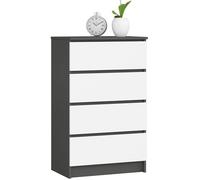 AKORD Cómoda K60 Grafito Gris 60 cm 4 cajones Frente en Color Blanco 60x40x99 cm