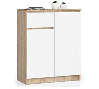 AKORD Cómoda K80 con 2 Puertas y 1 cajón | Mueble de Entrada para baño | Armario para Infantil | Mesita de Noche | Diseño Moderno | 80 x 99 x 40 cm, Peso 34 kg | Roble Sonoma & Blanco Frente