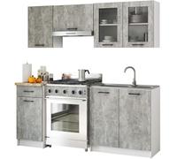 AKORD | Conjunto de Muebles de Cocina Oliwia | Completa Pequeña | Mueble Modular | A Medida 180 cm | Modulares Pequeñas | Hormigón con Vitrina