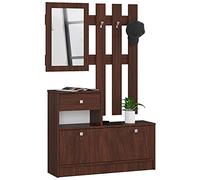 AKORD | Conjunto de zapatero y perchero | Zapatero con 1 compartimento y 1 nicho con 1 cajón 90 x 70 x 25 cm | y Perchero de Pared con Espejo 90 x 100 cm | Set Completo de Entrada | Peso 39 kg | Wengé