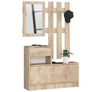 AKORD | Conjunto de Zapatero y Perchero | Zapatero con 1 Compartimento y 1 nicho con 1 cajón 90 x 70 x 25 cm | Pared con Espejo 90 x 100 cm | Set Completo de Entrada | Peso 39 kg | Roble Sonoma