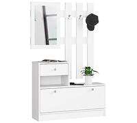 AKORD | Conjunto de Zapatero y percheros | Zapatero con 1 Compartimento y 1 nicho con 1 cajón 90 x 70 x 25 cm | Pared con Espejo 90 x 100 cm | Set Completo de Entrada | Peso 39 kg | Blanco