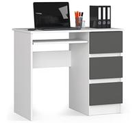 AKORD Escritorio A-6 con Estante para Teclado y 3 Cajones a la Izquierda o a la Derecha | Escritorio de Oficina | 90x77x50 cm | 30 kg Blanco & Gris Grafito