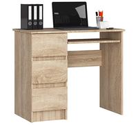 AKORD Escritorio A-6 con Estante para Teclado y 3 cajones a la Izquierda o a la Derecha | Escritorio de Oficina | Escritorio para Ahorrar Espacio | 90x77x50cm 30 kg (Roble Sonoma)