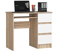 AKORD Escritorio A-6 con Estante para Teclado y 3 Cajones | Oficina y Ahorro de Espacio | 90x77x50 cm | 30 kg Roble Sonoma & Blanco