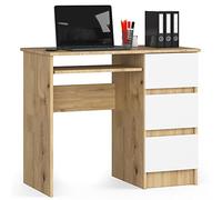 AKORD Escritorio A-6 Con Estante Para Teclado y 3 Cajones | Para Oficina y Ahorro de Espacio | 90x77x50 cm | 30 kg Roble Artisan