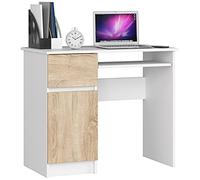 Escritorio de ordenador akord piksel blanco 90 cm izquierda 1 puerta 1 cajón color roble sonoma mate 3 estantes 90x50x77 cm