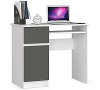 AKORD | Escritorio con Estante para Teclado, Cajón y Contenedor en el Lado Izquierdo | Escritorio de Oficina | Escritorio para Computadora PC Portátil | 90x77x50 cm | 30 kg Blanco&Gris Grafito