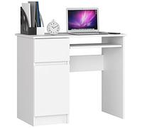 AKORD | Escritorio con Estante para Teclado, Cajón y Contenedor en el Lado Izquierdo | Escritorio de Oficina | Escritorio para Computadora PC Portátil | 90x77x50 cm | 30 kg Blanco