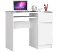 AKORD | Escritorio con Estante para Teclado | Escritorio de Oficina | Cajón y Contenedor en el Lado Derecho | para Computadora PC Portátil | 90x77x50 cm | 30 kg Blanco