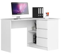 AKORD Escritorio esquinero B16, blanco, 124 cm, derecha, 3 cajones, blanco mate, 2 estantes, 124 x 85 x 77 cm
