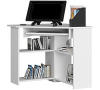 AKORD - Escritorio esquinero con almacenamiento, 80 x 74 x 80 cm, para oficina en casa, montaje simple, con estantería, panel laminado de 16 mm, muebles de oficina, color blanco