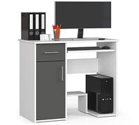 AKORD | Escritorio Jay para PC con Estante para Teclado | Mesa de Oficina y Ordenador | L90 x H74 x P50 cm 29 kg | Blanco y Gris Grafito