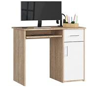 AKORD | Escritorio para PC con Bandeja para Teclado | Escritorio con Cajones | Escritorio de Oficina | Escritorio para computadora | L90 x H74 x P50 cm, 29 kg Roble Sonoma & Blanco