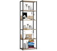 AKORD | Estanteria Metalica de 60 cm | Estantes de librería | Ahorro de Espacio | 6 estantes | Biblioteca Loft | Resistente | Estable | Mueble Multiusos | Moderno Negro | Roble Sonoma