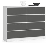 AKORD Grande Cómoda | Armario de comoda | Ahorro de espacio | Práctico | Resistente | Guía con ruedas | Canción ABS | Cómoda de almacenamiento | Muebles de salón | Blanco/Gris Grafito