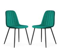 AKORD Juego de 2 Sillas de Comedor LUMO de Terciopelo Gesteppt con Patas Negras, 43,5 x 87 x 45,5 cm, Verde Botella