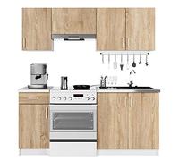 AKORD Juego de Cocina Lima 1,8 m Blanco 180 cm 7 Puertas 1 cajón Roble Sonoma Mate 8 estantes 180x44,5x203 cm