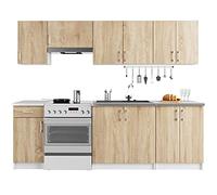 AKORD Juego de Cocina Lima 2,4 m Blanco 240 cm 11 Puertas 1 cajón Roble Sonoma Mate 12 estantes 240x44,5x203 cm