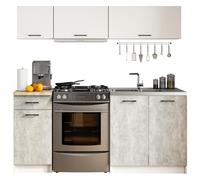 AKORD | Juego de muebles de cocina Olivia 1,8 m G1 | Cocina completa para espacios pequeños | Componible a medida 46 x 180 x 174 cm | Diseño moderno y tradicional | Blanco y cemento frontal