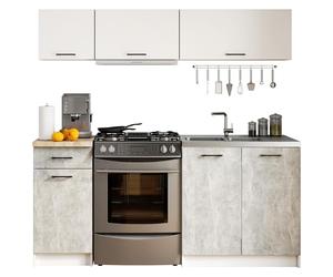 AKORD | Juego de muebles de cocina Olivia 1,8 m G1 | Cocina completa para espacios pequeños | Componible a medida 46 x 180 x 174 cm | Diseño moderno y tradicional | Blanco y cemento frontal