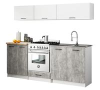 AKORD | Juego de muebles de cocina Olivia 2m G1 | Cocina completa pequeña | Componible a medida 46x180x174 cm | Diseño moderno y tradicional | Blanco y cemento frontal