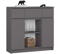AKORD Kommode K-100 con 2 puertas y 3 cajones 1 estante | para sala de estar dormitorio | moderno | Bandeja laminada de 16 mm | 35 x 98 x 101 cm | Gris Grafito y Gris Grafito