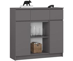 AKORD Kommode K-100 con 2 puertas y 3 cajones 1 estante | para sala de estar dormitorio | moderno | Bandeja laminada de 16 mm | 35 x 98 x 101 cm | Gris Grafito y Gris Grafito