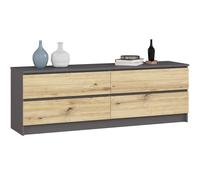 AKORD KORD K160 - Cómoda (160 cm, 4 cajones, para salón, dormitorio, estudio, oficina, 160 x 121 x 40 cm, peso: 93,50 kg), color gris grafito y roble artesano