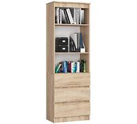 AKORD | Librería CLP 60 cm | Mueble con 3 cajones 3 estantes | Documentos Oficina | Porta Libros | Mueble de Dormitorio | Estante de Sala de Estar | Ahorra Espacio | Roble Sonoma