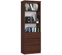AKORD | Librería CLP 60 cm | Mueble con 3 cajones 3 estantes | Documentos Oficina | Porta Libros | Mueble de Dormitorio | Estante de Sala de Estar | Ahorra Espacio | Wengé