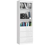 AKORD | Librería CLP 60 cm | Mueble con 3 cajones 3 estantes | Documentos Oficina | Porta Libros | Mueble de Dormitorio | Estante de Sala de Estar | Ahorra Espacio | Blanco | Blanco Brillante