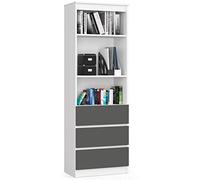 AKORD | Librería CLP 60 cm | Mueble con 3 cajones 3 estantes | Documentos Oficina | Porta Libros | Mueble de Dormitorio | Estante de Sala de Estar | Ahorra Espacio | Blanco | Gris Grafito