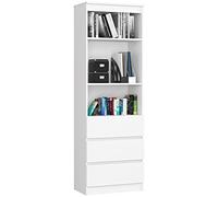 AKORD | Librería CLP 60 cm | Mueble con 3 cajones 3 estantes | Documentos Oficina | Porta Libros | Mueble de Dormitorio | Estante de Sala de Estar | Ahorra Espacio | Blanco