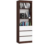 AKORD | Librería CLP 60 cm | Mueble con 3 cajones 3 estantes | Documentos Oficina | Porta Libros | Mueble de Dormitorio | Estante de Sala de Estar | Ahorra espacioo | Wengé|Blanco