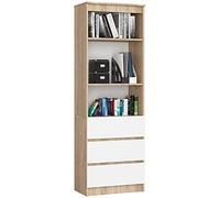 AKORD | Librería CLP 60 cm | Mueble con 3 cajones 3 estantes | Documentos Oficina | Porta Libros | Mueble de Dormitorio | Estante de Sala de Estar | Ahorra Espacio | Roble Sonoma | Blanco