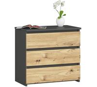 AKORD Mesita de Noche CL-3 con 3 cajones | Sala de Estar, Dormitorio, Armario, Oficina y Estudio | 60 x 57 x 35 cm | Peso 26 kg | Color Gris Grafito | Roble Artisan