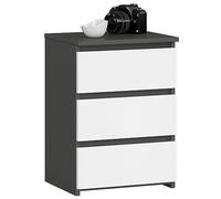 AKORD | Mesita de Noche CL-3 con 3 cajones | Sala de Estar, Dormitorio, Armario, Oficina y Estudio | Diseño Moderno y Funcional | 35 x 40 x 57 cm, 26 kg | Gris Grafito/Blanco